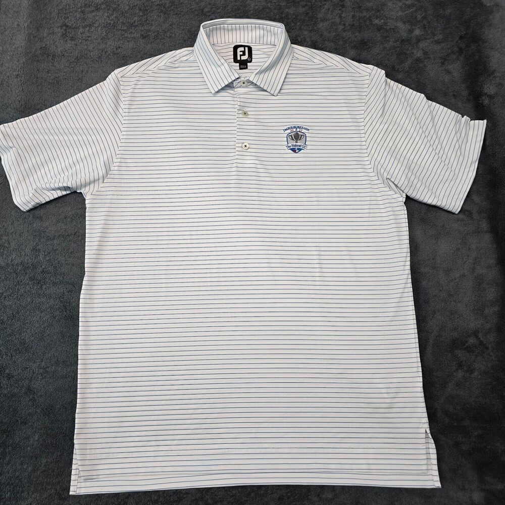 FootJoy Men's Hideout GC Logo White Blue Stripe Golf Polo Shirt Size L